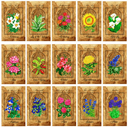 Enchanted Flowers Tarot Deck - 78 cards Full deck - digital download