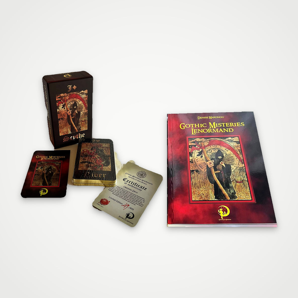 Gothic Mysteries Lenormand deck with gilded edges, certificate, booklet and the Gothic Mysteries Lenormand Book